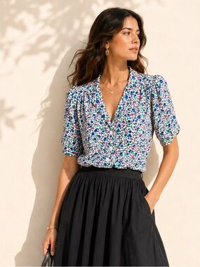 Vintage 80s Floral Pocket Blouse Prairie Coquette Petite Top Sz 14 Petite